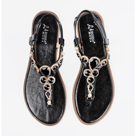 Shelvt Sandalias negras planas con circones negro 3