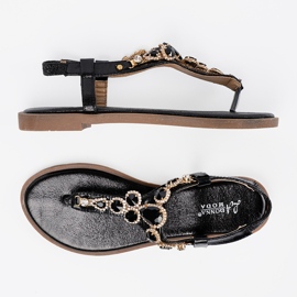 Shelvt Sandalias negras planas con circones negro 4