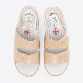 Shelvt Sandalias beige de mujer con un inserto de cuero 4