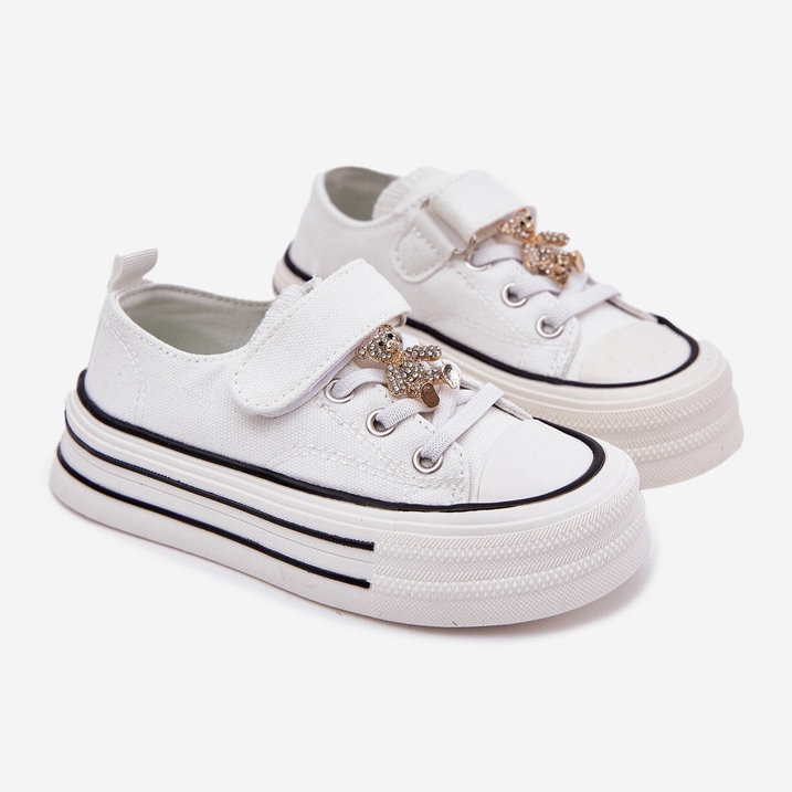 Zapatillas para niñas con un oso de peluche dorado blanco 1