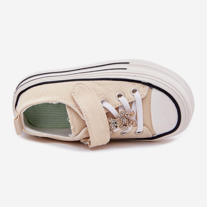 Zapatillas de deporte para niñas con un alfiler dorado beige oso 2