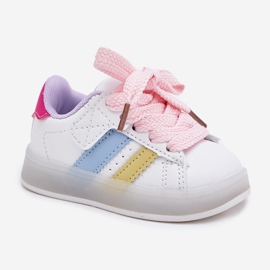 Zapatillas deportivas de zapatillas para niños con una suela de color rosa blanco brillante 5