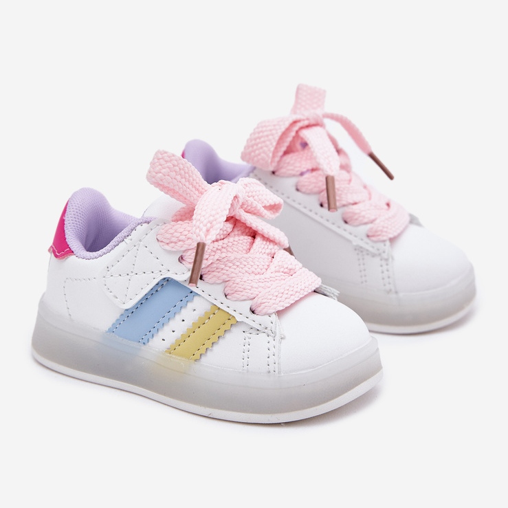 Zapatillas deportivas de zapatillas para niños con una suela de color rosa blanco brillante 1