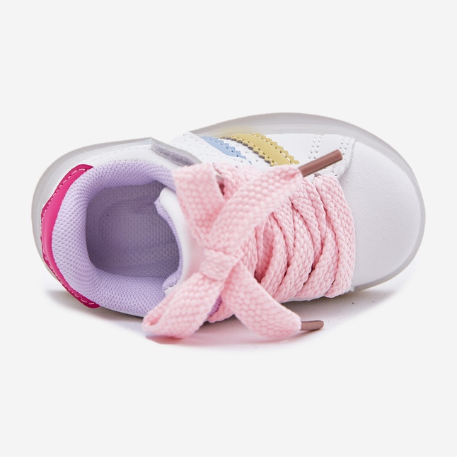 Zapatillas deportivas de zapatillas para niños con una suela de color rosa blanco brillante 2