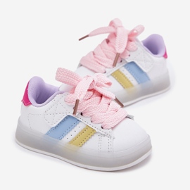 Zapatillas deportivas de zapatillas para niños con una suela de color rosa blanco brillante 3