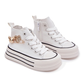 Altas zapatillas para niños con una decoración dorada blanca blanco 7