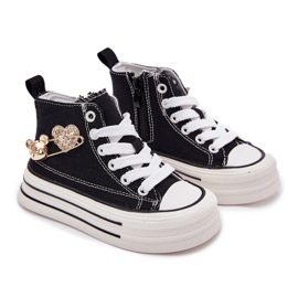 Altas zapatillas para niños con una decoración dorada negra negro 8