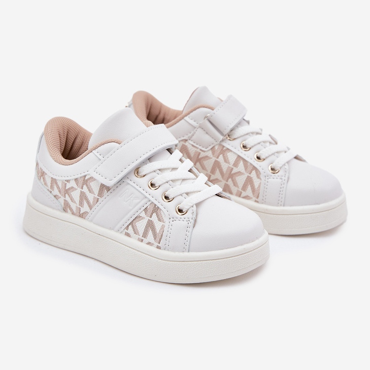 Zapatillas deportivas para depósitos para niños con cuero ecológico blanco y beige 1