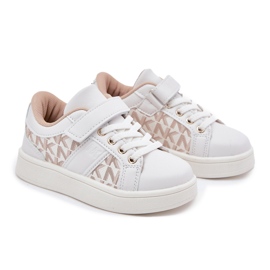 Zapatillas deportivas para depósitos para niños con cuero ecológico blanco y beige 7