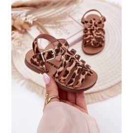 Sandalias para niños con estampado de leopardo de cuero ecológico marrón 4