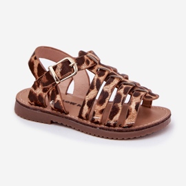 Sandalias para niños con estampado de leopardo de cuero ecológico marrón 5