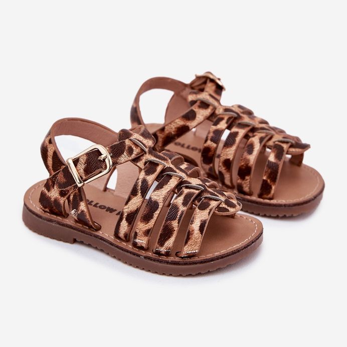 Sandalias para niños con estampado de leopardo de cuero ecológico marrón 1