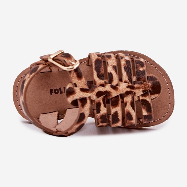 Sandalias para niños con estampado de leopardo de cuero ecológico marrón 2