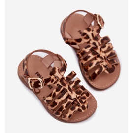 Sandalias para niños con estampado de leopardo de cuero ecológico marrón 3