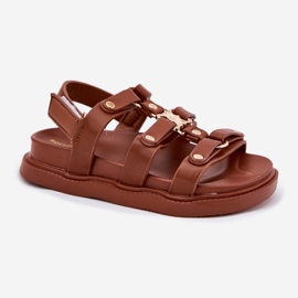 Sandalias de niñas con detalles dorados marrón 5