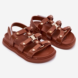 Sandalias de niñas con detalles dorados marrón 1
