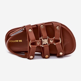 Sandalias de niñas con detalles dorados marrón 2