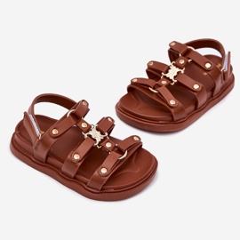 Sandalias de niñas con detalles dorados marrón 3