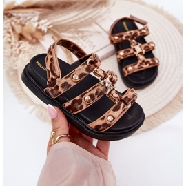Sandalias de niñas con un leopardo de detalles dorados marrón 5
