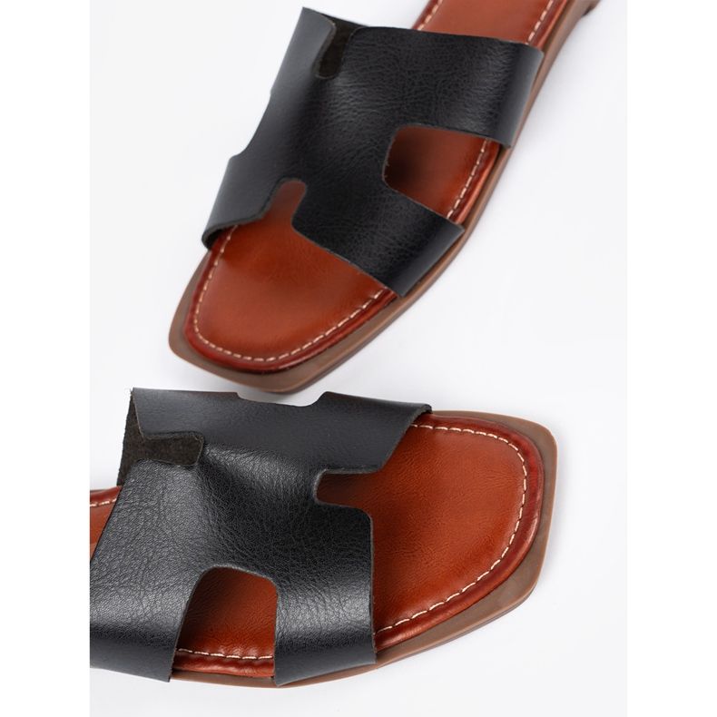 Sergio Leone Chanclas negras con un dedo cuadrado negro 1