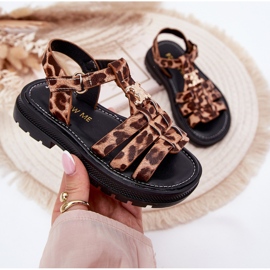 Sandalias de niñas con detalles decorativos de leopardo marrón 5