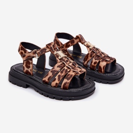 Sandalias de niñas con detalles decorativos de leopardo marrón 1
