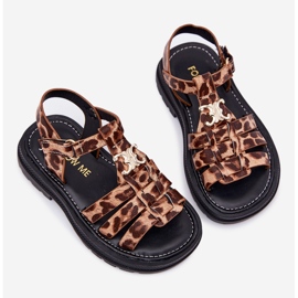 Sandalias de niñas con detalles decorativos de leopardo marrón 4