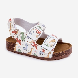 Sandalias para niños en una suela de corcho con hebillas Dinosaurios Multicolor blanco 7