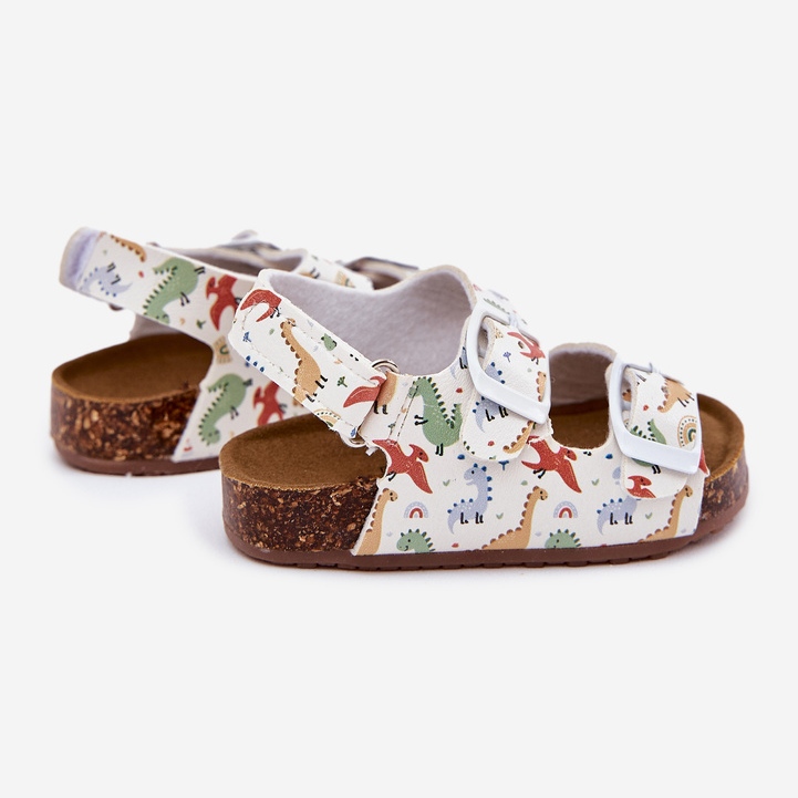 Sandalias para niños en una suela de corcho con hebillas Dinosaurios Multicolor blanco 2