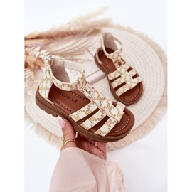 Sandalias de gladiadores de niñas con detalle dorado BEIGE 4