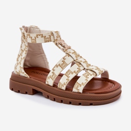 Sandalias de gladiadores de niñas con detalle dorado BEIGE 5