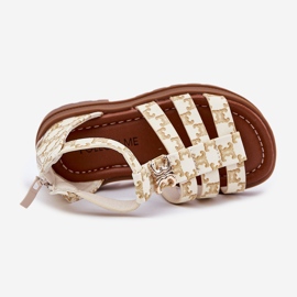 Sandalias de gladiadores de niñas con detalle dorado BEIGE 2