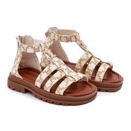 Sandalias de gladiadores de niñas con detalle dorado BEIGE 6