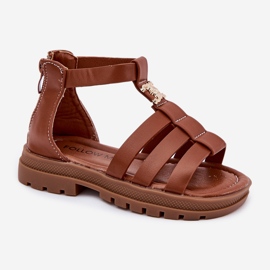 Sandalias de gladiador de niñas con detalles dorados marrón 6