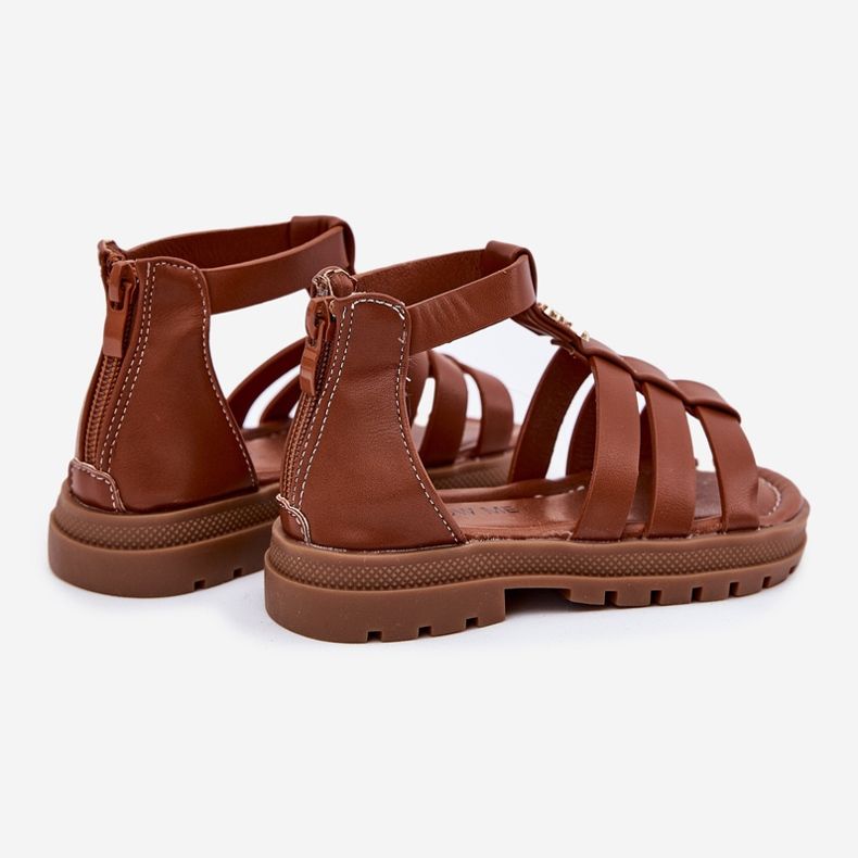 Sandalias de gladiador de niñas con detalles dorados marrón 2