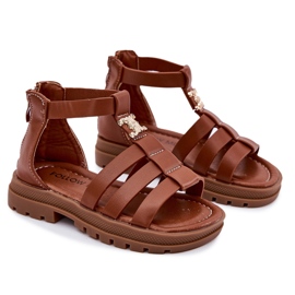 Sandalias de gladiador de niñas con detalles dorados marrón 7