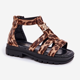 Sandalias de gladiadores de niñas con un detalle dorado leopardo marrón 6