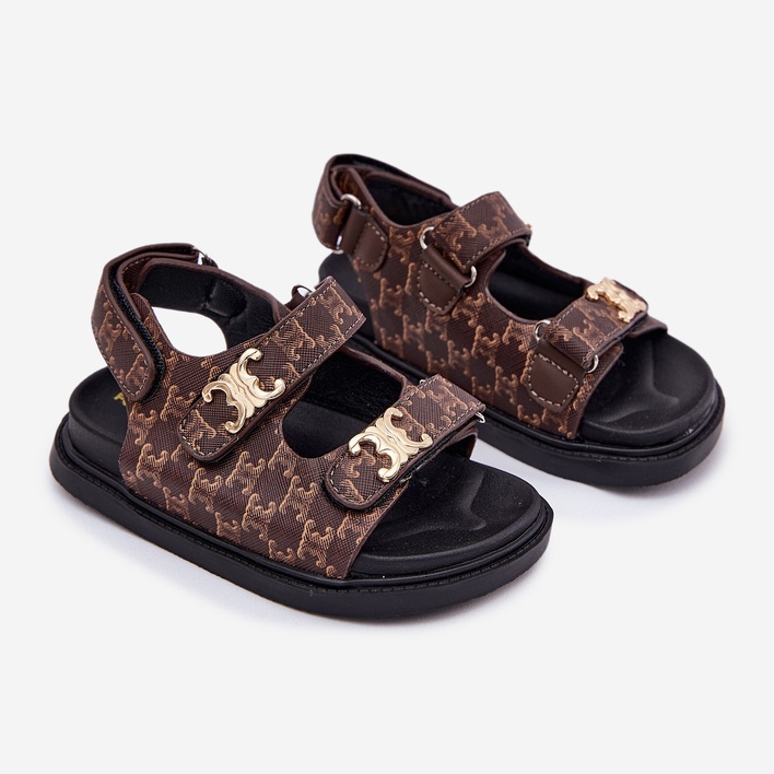 Sandalias de velcro para niños con detalles dorados Brown marrón 1