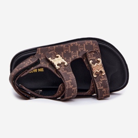 Sandalias de velcro para niños con detalles dorados Brown marrón 2