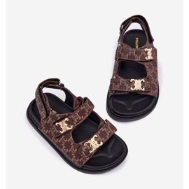 Sandalias de velcro para niños con detalles dorados Brown marrón 3