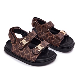 Sandalias de velcro para niños con detalles dorados Brown marrón 6