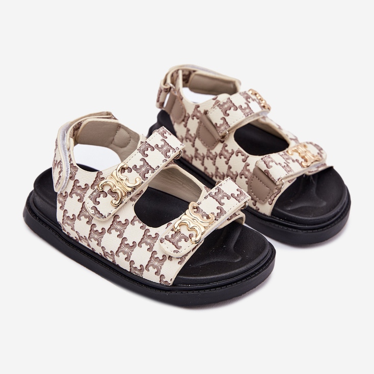 Sandalias de velcro para niños con detalles dorados beige 1