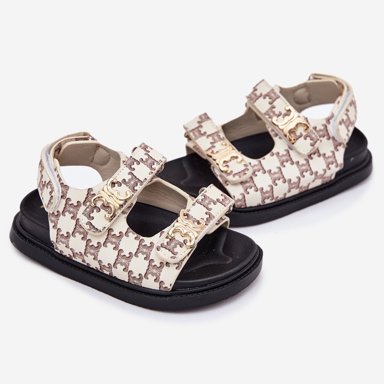 Sandalias de velcro para niños con detalles dorados beige 2