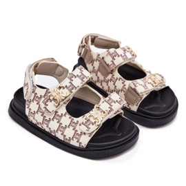 Sandalias de velcro para niños con detalles dorados beige 6