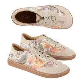 Zapatos de cuero para mujeres descalzos Olivier Eliza beige flores 3