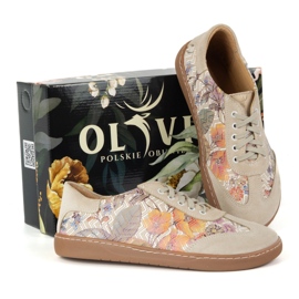 Zapatos de cuero para mujeres descalzos Olivier Eliza beige flores 2 Zapatos de cuero para mujeres descalzos Olivier Eliza beige flores 2