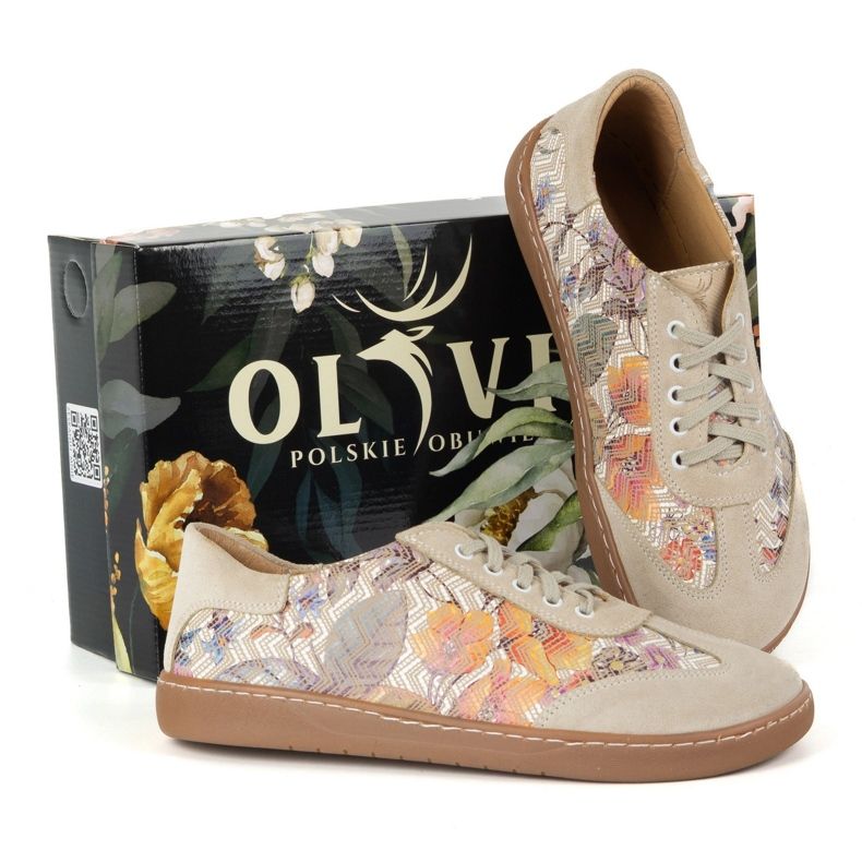 Zapatos de cuero para mujeres descalzos Olivier Eliza beige flores 2