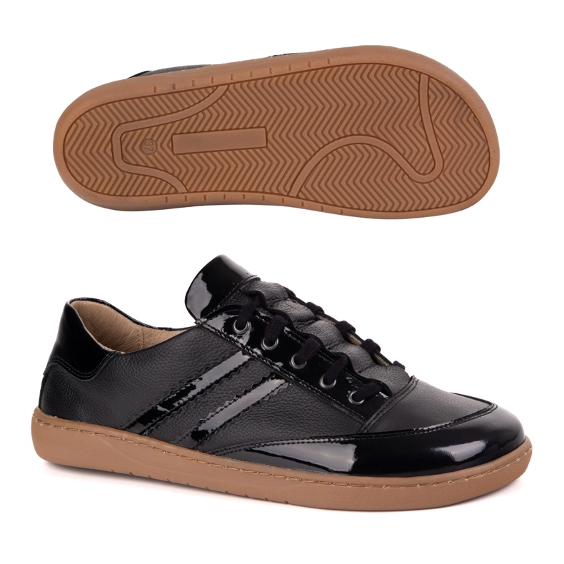 Zapatillas de deporte descalza Kaia Olivier - zapatos de cuero anatómico flotante negro con barniz 2