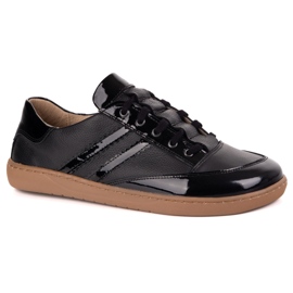 Zapatillas de deporte descalza Kaia Olivier - zapatos de cuero anatómico flotante negro con barniz 3