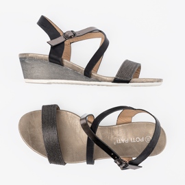 Shelvt Sandalias de cuña negra con una correa decorada negro 3
